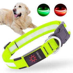 LED Dog Collar, USB Rechargeable Light Up Dog Collar, Adjustable Safety Glowing Collar for Dogs (Green, S Size)