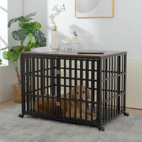 42" Heavy Duty Dog Crate for Large Medium Dogs, Furniture Style cage with 4 Lockable Wheels and 2 Locks