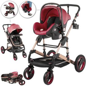 3 in 1 Baby Stroller High View Pram Foldable Pushchair Bassinet & Car Seat