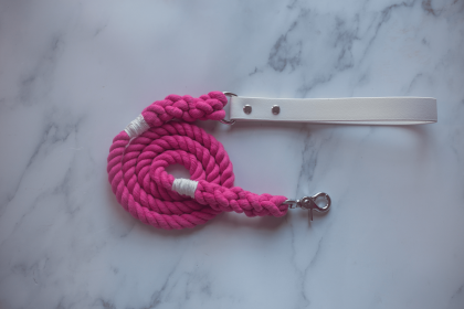 Biothane & Rope Leash Combo (Color: White|Pink, size: 4 ft)