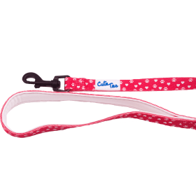 Cutie Ties Fun Design Dog Leash (Color: Paw Prints & Hearts Red, size: large)