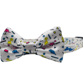 Cutie Ties Dog Bow Tie (Color: Dino Doggy White, size: one size)