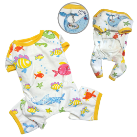 Knit Cotton Pajamas with Ocean Pals (Color: White, size: small)