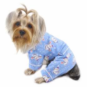 Snowman & Snowflake Flannel Pajamas with 2 Pockets (Color: light blue, size: small)