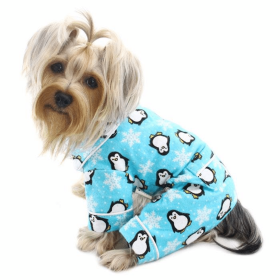 Penguins & Snowflake Flannel PJ with 2 Pockets (Color: Turquoise, size: medium)