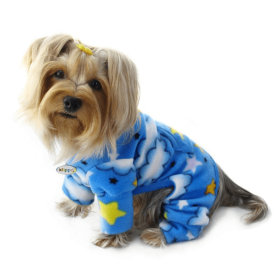 Stars and Clouds Fleece Turtleneck Pajamas (Color: Blue, size: medium)