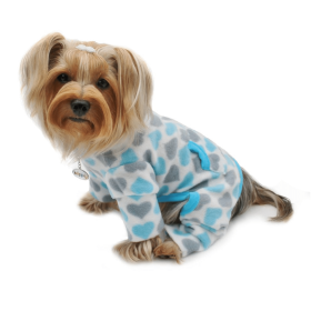 Blue & Gray Hearts Fleece Turtleneck Pajamas (Color: Blue, size: M)