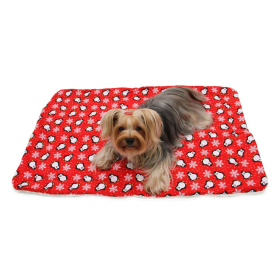 Penguins & Snowflakes Flannel/Ultra-Plush Blanket (Color: Red, size: one size)