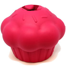 Cupcake Durable Rubber Chew Toy & Treat Dispenser (Color: pink, size: large)