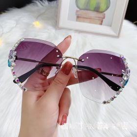 Fashion Diamond rimless Trimmed Sunglasses Women's Fashion Anti UV Slimming Sunglasses (colour: Gradual gray)