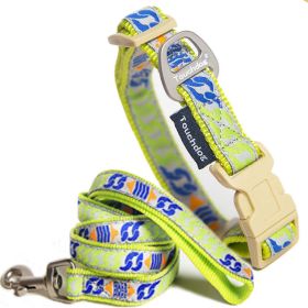 Touchdog 'Chain Printed' Tough Stitched Embroidered Collar and Leash (Color: yellow, size: medium)